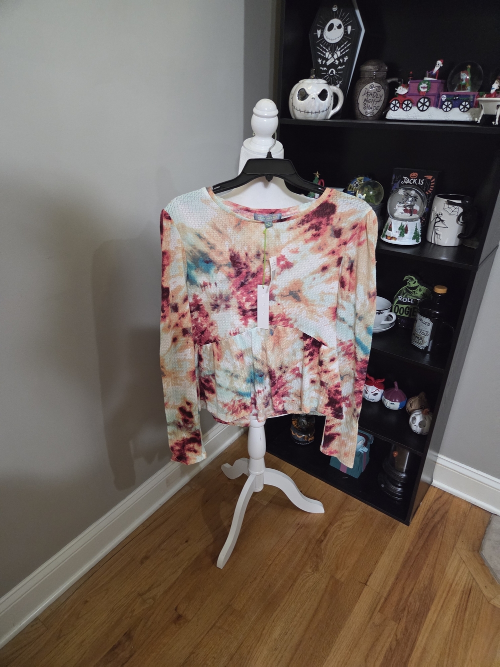 Tie-Dye Long Sleeve Peplum Top - Multicolor